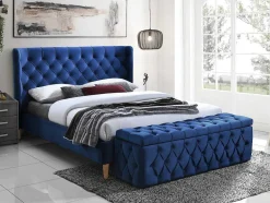 Vente-unique Fluwelen Bed-Bed 140 X 190 Cm Met Hoofdbord Met Capitonnage - Velours - Koningsblauw - Enodi