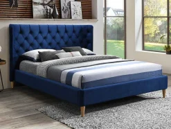 Vente-unique Fluwelen Bed-Bed 140 X 190 Cm Met Hoofdbord Met Capitonnage - Velours - Koningsblauw - Enodi