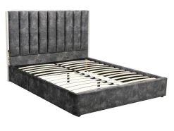 Vente-unique Fluwelen Bed-Bed 160 X 200 Cm Met Hoofdbord Met Verticale Stiksels - Velours - Antraciet - Feroya