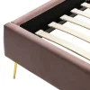 Vente-unique Tweepersoonsbed-Bed 140 X 190 Cm Met Hoofdbord Met Golfpatroon - Velours - Oudroze + Matras - Sagali