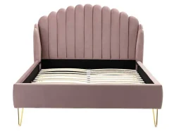 Vente-unique Tweepersoonsbed-Bed 140 X 190 Cm Met Hoofdbord Met Golfpatroon - Velours - Oudroze + Matras - Sagali