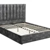 Vente-unique Fluwelen Bed-Bed 140 X 190 Cm Met Hoofdbord Met Verticale Stiksels - Velours - Antraciet - Feroya