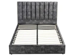Vente-unique Fluwelen Bed-Bed 140 X 190 Cm Met Hoofdbord Met Verticale Stiksels - Velours - Antraciet - Feroya