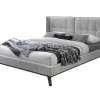 Vente-unique Tweepersoonsbed-Bed 140 X 200 Cm Met Hoofdbord Met Capitons - Linnen - Lichtgrijs - Kerano