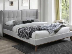 Vente-unique Tweepersoonsbed-Bed 140 X 200 Cm Met Hoofdbord Met Capitons - Linnen - Lichtgrijs - Kerano