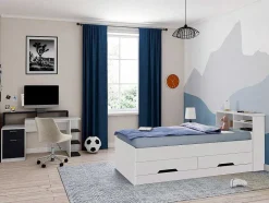 Vente-unique Kinderbed-Bed Boris Met Laden En Opbergruimte - Wit - 90X190 Cm