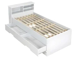 Vente-unique Kinderbed-Bed Boris Met Laden En Opbergruimte - Wit - 90X190 Cm