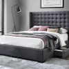 Vente-unique Tweepersoonsbed-Bed Gewatteerd Hoofdbord - Met Laden - 160 X 200 Cm - Stof Grijs - Leonce