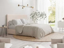 Vente-unique Hoofdeinde En Brugkast-Bed Hoofdeinde 160 Cm - Corduroy Fluweel - Beige - Ambrilia