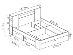 Vente-unique Aanbiedingen: Slaapkamer & Kantoor-Bed Leandre Met Hoofdeinde, Opbergruimte En Lades - 160 X 200 Cm - Kleur: Eiken En Antraciet