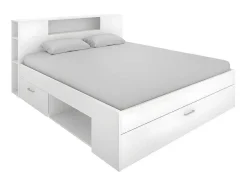 Vente-unique Tweepersoonsbed-Bed Leandre Met Hoofdeinde, Opbergruimte En Lades - 160 X 200 Cm - Kleur: Wit
