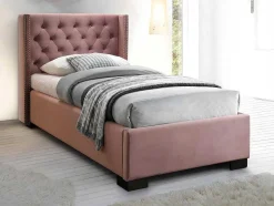 Vente-unique Fluwelen Bed-Bed Massimo Gestoffeerde Hoofdeinde Met Capitons - 90X200 Cm - Roze Fluweel