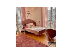 Vente-unique Tweepersoonsbed-Bed Met Glooiend Hoofdeinde - 140 X 190 Cm - Fluweel - Oud Roze - Sagali