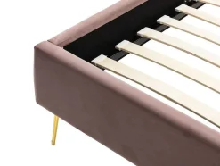 Vente-unique Tweepersoonsbed-Bed Met Glooiend Hoofdeinde - 140 X 190 Cm - Fluweel - Oud Roze - Sagali