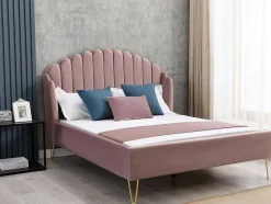 Vente-unique Tweepersoonsbed-Bed Met Glooiend Hoofdeinde - 140 X 190 Cm - Fluweel - Oud Roze - Sagali