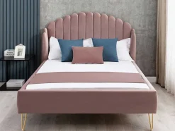 Vente-unique Tweepersoonsbed-Bed Met Glooiend Hoofdeinde - 140 X 190 Cm - Fluweel - Oud Roze - Sagali