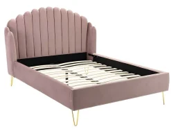 Vente-unique Tweepersoonsbed-Bed Met Glooiend Hoofdeinde - 160 X 200 Cm - Fluweel - Oud Roze - Sagali