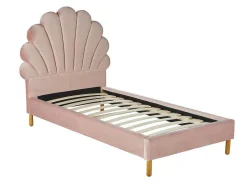 Vente-unique Kinderbed-Bed Met Hoofdeinde In Schelpvorm90X190 Cm - Fluweel - Roze - Met Matras - Moana