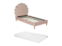 Vente-unique Kinderbed-Bed Met Hoofdeinde In Schelpvorm90X190 Cm - Fluweel - Roze - Met Matras - Moana