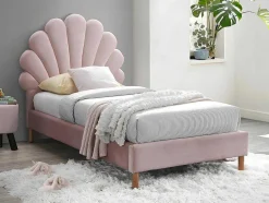 Vente-unique Kinderbed-Bed Met Hoofdeinde In Schelpvorm 90 X 190 Cm - Fluweel - Roze - Moana