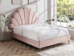 Vente-unique Aanbiedingen: Slaapkamer & Kantoor-Bed Met Hoofdeinde In Schelpvorm - 160 X 200 Cm - Fluweel - Roze - Livaya