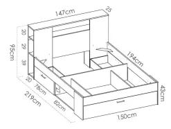 Vente-unique Tweepersoonsbed-Bed Met Hoofdeinde Met Opbergruimte En Lades - 140 X 190 Cm - Kleur: Wit + Bedbodem + Matras - Leandre