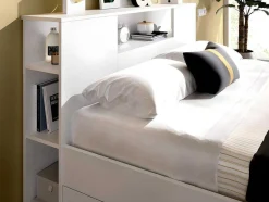 Vente-unique Tweepersoonsbed-Bed Met Hoofdeinde Met Opbergruimte En Lades - 140 X 190 Cm - Kleur: Wit + Bedbodem + Matras - Leandre