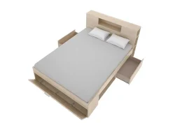 Vente-unique Aanbiedingen: Slaapkamer & Kantoor-Bed Met Hoofdeinde, Opbergruimte En Lades - 160 X 200 Cm - Eikenkleur - Leandre