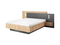 Vente-unique Tweepersoonsbed-Bed Met Nachtkastjes 160 X 200 Cm - 2 Laden - Met Led'S - Kleur : Naturel En Antraciet - Francoli