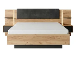 Vente-unique Aanbiedingen: Slaapkamer & Kantoor-Bed Met Nachtkastjes 160 X 200 Cm - Met Ledverlichting - Kleur: Naturel En Antraciet - Elynia