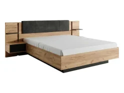 Vente-unique Aanbiedingen: Slaapkamer & Kantoor-Bed Met Nachtkastjes 160 X 200 Cm - Met Ledverlichting - Kleur: Naturel En Antraciet - Elynia