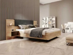 Vente-unique Aanbiedingen: Slaapkamer & Kantoor-Bed Met Nachtkastjes 160 X 200 Cm - Met Ledverlichting - Kleur: Naturel En Antraciet - Elynia