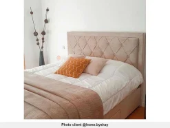 Vente-unique Fluwelen Bed-Bed Met Opbergruimte - Stof - Kleur: Champagne - 180 X 200 Cm - Leopold