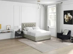 Vente-unique Fluwelen Bed-Bed Met Opbergruimte - Stof - Kleur: Champagne - 180 X 200 Cm - Leopold