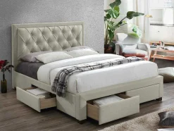 Vente-unique Fluwelen Bed-Bed Met Opbergruimte - Stof - Kleur: Champagne - 180 X 200 Cm - Leopold