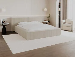 PASCAL MORABITO Tweepersoonsbed-Bed Met Opbergruimte 180 X 200 Cm - Ribfluweel - Beige + Matras - Timano