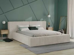 PASCAL MORABITO Tweepersoonsbed-Bed Met Opbergruimte 180 X 200 Cm - Ribfluweel - Beige + Matras - Timano