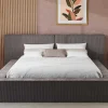 PASCAL MORABITO Fluwelen Bed-Bed Met Opbergruimte 180 X 200 Cm - Ribfluweel - Taupe + Matras - Timano