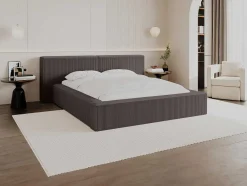 PASCAL MORABITO Fluwelen Bed-Bed Met Opbergruimte 180 X 200 Cm - Ribfluweel - Taupe + Matras - Timano