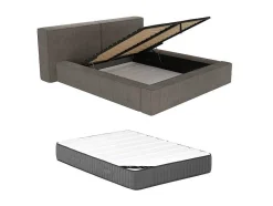 PASCAL MORABITO Fluwelen Bed-Bed Met Opbergruimte 180 X 200 Cm - Ribfluweel - Taupe + Matras - Timano