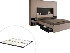 Vente-unique Tweepersoonsbed-Bed Met Opbergruimte 160 X 200 Cm - Met Ledverlichting - Kleur: Naturel En Zwart + Bedbodem - Velona