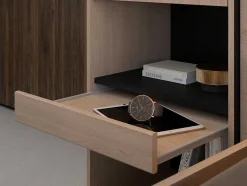 Vente-unique Tweepersoonsbed-Bed Met Opbergruimte 160 X 200 Cm - Met Ledverlichting - Kleur: Naturel En Zwart + Bedbodem - Velona
