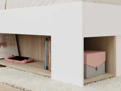 Vente-unique Tweepersoonsbed-Bed Met Opbergruimte 120 X 190 Cm Wit En Houtlook Kinselia