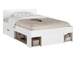 Vente-unique Tweepersoonsbed-Bed Met Opbergruimte 120 X 190 Cm Wit En Houtlook Kinselia