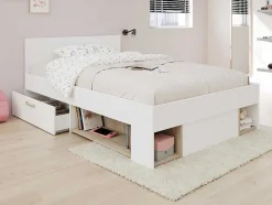 Vente-unique Tweepersoonsbed-Bed Met Opbergruimte 120 X 190 Cm Wit En Houtlook Kinselia