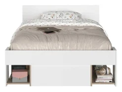 Vente-unique Tweepersoonsbed-Bed Met Opbergruimte 120 X 190 Cm Wit En Houtlook Kinselia
