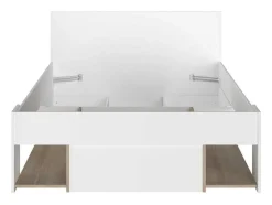 Vente-unique Tweepersoonsbed-Bed Met Opbergruimte 120 X 190 Cm Wit En Houtlook Kinselia