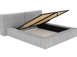 PASCAL MORABITO Fluwelen Bed-Bed Met Opbergruimte 180 X 200 Cm - Ribfluweel - Lichtgrijs + Matras - Timano