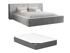 PASCAL MORABITO Fluwelen Bed-Bed Met Opbergruimte 180 X 200 Cm - Ribfluweel - Lichtgrijs + Matras - Timano