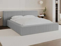 PASCAL MORABITO Fluwelen Bed-Bed Met Opbergruimte 180 X 200 Cm - Ribfluweel - Lichtgrijs + Matras - Timano